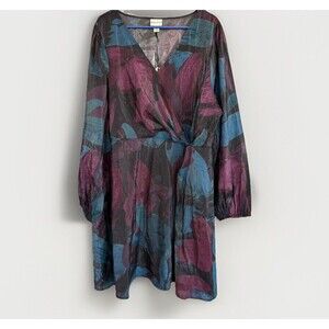 Ava & Viv Faux Wrap Dress Size 2X Jeweled Tones Long Sleeve NWT